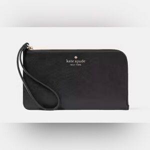 Kate Spade Lucy Medium L Zip Black Pebbled Leather Wristlet EUC
